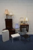 A QUANTITY OF OCCASIONAL FURNITURE, to include a mahogany single door cabinet, corner tv stand, nest