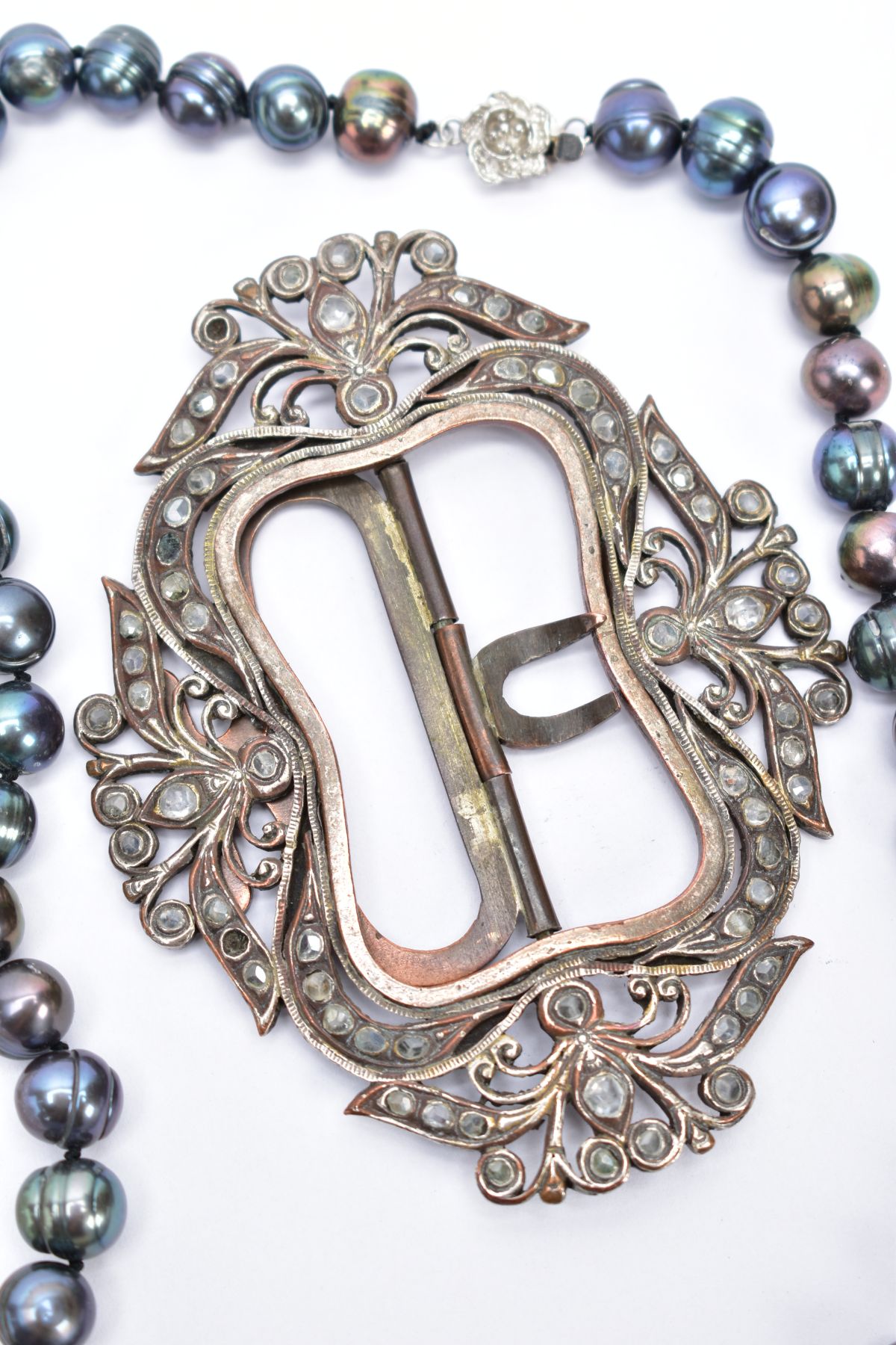 TWO CULTURED FRESHWATER PEARL NECKLACES, A TAHITIAN PEARL NECKLACE AND A WHITE METAL BUCKLE, the - Image 4 of 5