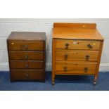 AN EDWARDIAN SATINWOOD CHEST OF THREE GRADUATING DRAWERS, width 71cm x depth 45cm x 86cm and (