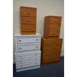 A CHERRYWOOD FINISH CHEST OF TWO OVER THREE LONG DRAWERS, and a pair of matching three drawer