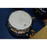 A TAMA 14 INCH X 5 INCH MAPLE SNARE DRUM, serial No. 014382, with a hardcase
