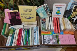 CRICKET BOOKS AND PUBLICATIONS, two boxes containing a collection of over forty Lancashire Cricket