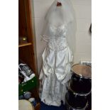 A MAGGIE SOTTERO COUTURE BEADED IVORY SIZE 10 WEDDING DRESS, rouched skirt with train, with beaded