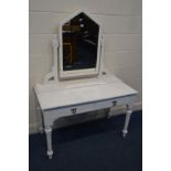 A ROBERT STRAHAN ASH AESTHETIC MOVEMENT/GOTHIC STYLE WHITE PAINTED DRESSING TABLE with two drawers