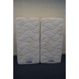 TWO SLUMBERLAND SINGLE MATTRESSES on earlier sprung timber bases with drawers, along with a pine