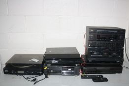 A TECHNICS SL-PG490 CD PLAYER with remote, an Aiwa CX-76, a Panasonic DMP-BDT100 Blu ray player, a