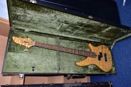 A YAMAHA RBX460 BASS GUITAR with quilted maple top and head venee,r with a 24 fret rosewood