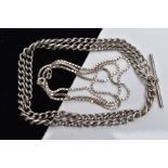 A SILVER CHAIN AND ONE OTHER, the silver curb link chain hallmarked Sheffield silver import,