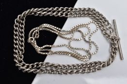 A SILVER CHAIN AND ONE OTHER, the silver curb link chain hallmarked Sheffield silver import,