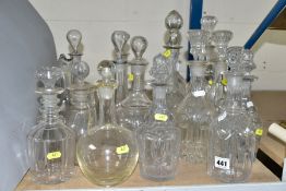 SIXTEEN ASSORTED DECANTERS, various styles age range from late Victorian to mid 20th Century, some