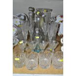 A COLLECTION OF GLASSWARE, including a set of three Thomas Webb tumblers, a set of six Stuart