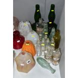 GLASS CHEMIST BOTTLES, etc, to include Tinct Myrrhae, SP Aeth: Sulph, Aqua Rosae, TR Valerian Ammon,