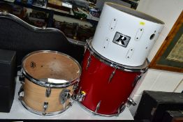 A PREMIER ELITE 16 INCH X 15 INCH FLOOR TOM IN RED (no legs, a Rogers 14 inch x 10 inch rack to