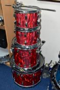 A 1962 ROGERS FOUR SHELL DRUM KIT, refinished in Gretsch Satin Flame covering comprising a 22inch