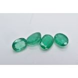 FOUR LOOSE OVAL MIXED EMERALDS, measuring on average approximately 7.5mm x 5.5mm, combined