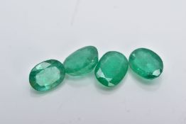 FOUR LOOSE OVAL MIXED EMERALDS, measuring on average approximately 7.5mm x 5.5mm, combined