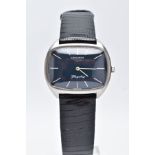 A GENTS LONGINES FLAGSHIP WRISTWATCH, with a wide blue square dial signed 'Longines Flagship', baton