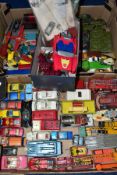 A QUANTITY OF UNBOXED AND ASSORTED PLAYWORN DIECAST VEHICLES, to include assorted Dinky & Corgi film