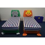TWO SILENTNIGHT, MY FIRST BED SINGLE CHILDRENS BEDS, MATTRESS, HEADBOARD, one model hippo and the
