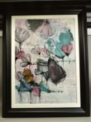 ANNIE RODRIGUE (CANADIAN Contemporary) 'COULEURS VI' stylised flowers and text, signed lower