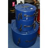 A SET OF THREE HARDCASE DRUM CASES IN BLUE, comprising of a 10 inch, a 12 inch, a 14 inch, a 22 inch