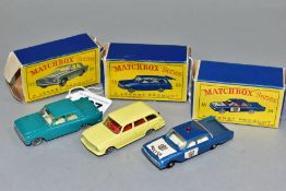 THREE BOXED LESNEY MATCHBOX I-75 SERIES DIECAST VEHICLES, Ford Zephyr 6, No 33, Vauxhall Victor