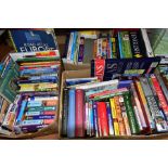 BOOKS, three boxes containing over eighty titles, subjects include travel guides, maps, atlases, UK,