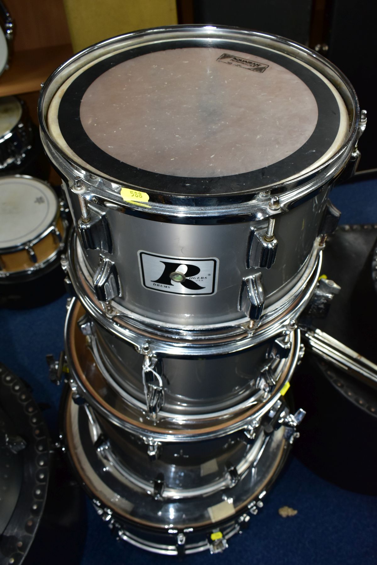 A ROGERS RX8 FIVE SHELL DRUM KIT, in smoke grey with a set of LeBlond fibre cases comprising a 22 - Image 4 of 9