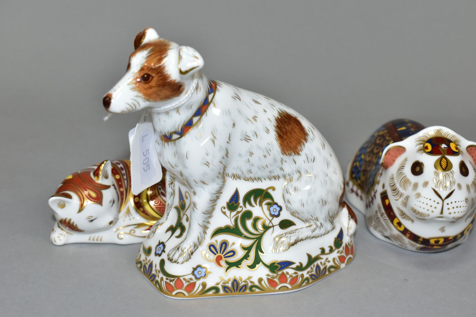 THREE ROYAL CROWN DERBY PAPERWEIGHTS, 'Parson Jack Russell Terrier' no stopper and scratched to side - Image 7 of 10