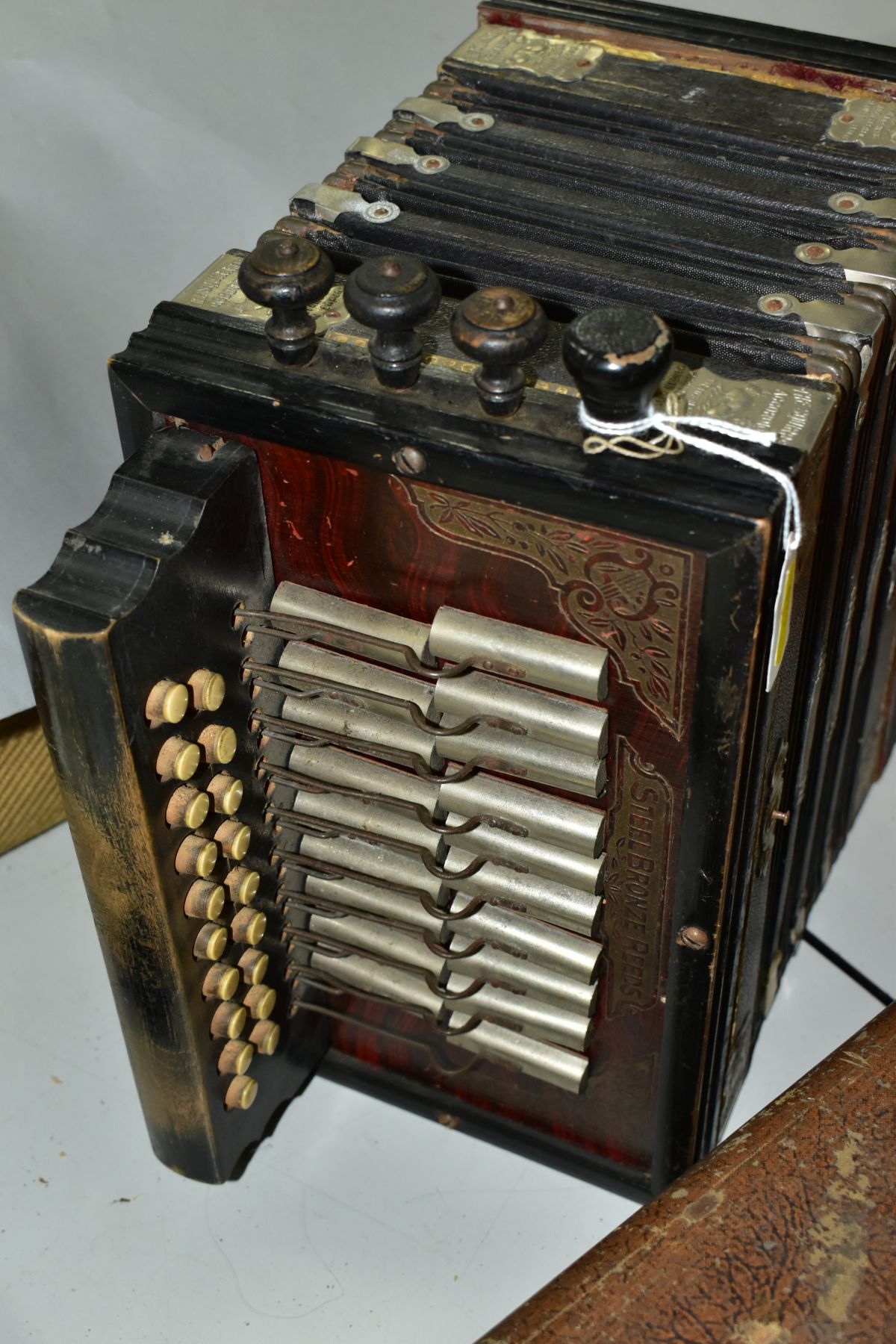 A HAWKES AND SONS EXCELSIOR SONOROUS CORNET in case, a vintage and unbranded ukele banjo and a The - Image 9 of 12