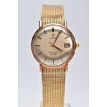 A GENTS 9CT GOLD OMEGA SEAMASTER WRISTWATCH, round silver dial signed 'Omega Automatic, Seamaster De