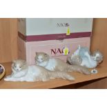 THREE BOXED NAO CAT FIGURES, comprising 00259 'Gatito Panza Arriba' and two 00113 'Gato de