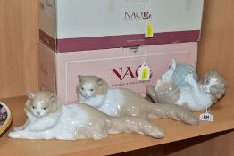THREE BOXED NAO CAT FIGURES, comprising 00259 'Gatito Panza Arriba' and two 00113 'Gato de