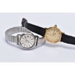 TWO LADIES OMEGA WRISTWATCHES, the first designed with a gold tone hexagonal dial signed 'Omega De