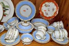 A VICTORIAN PORCELAIN PART TEA SERVICE, pale blue and gilt decoration, comprising a slop bowl, a