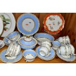 A VICTORIAN PORCELAIN PART TEA SERVICE, pale blue and gilt decoration, comprising a slop bowl, a