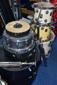 A PREMIER GENISTA THREE SHELL DRUM KIT, in Ermine white, comprising a 22inch x 16 inch kick, a 14