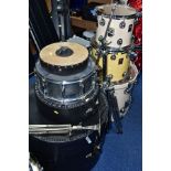 A PREMIER GENISTA THREE SHELL DRUM KIT, in Ermine white, comprising a 22inch x 16 inch kick, a 14