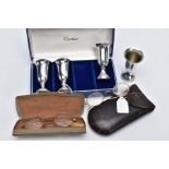 SET OF FOUR EMPIRE PEWTER WEIGHTED 772 CORDIAL SHOT GLASSES, little wear to all, later engraving