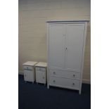 A MODERN WHITE FINISH TWO DOOR WARDROBE, above two long drawers, width 110cm x depth 61cm x height