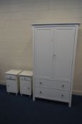 A MODERN WHITE FINISH TWO DOOR WARDROBE, above two long drawers, width 110cm x depth 61cm x height