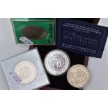 A PIEDFORT SILVER PLATINUM WEDDING ANNIVERSARY PROOF FIVE POUND COIN in box os issue and C.O.A.,