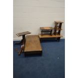 A DISTRESSED GEORGIAN MAHOGANY PEMBROOKE PEDESTAL TABLE, along with a beech coffee table and two