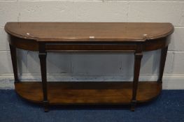 A HARDWOOD HALL TABLE on square tapering legs united by an undershelf, singed Lane, Altavista