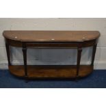 A HARDWOOD HALL TABLE on square tapering legs united by an undershelf, singed Lane, Altavista