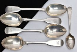 THREE VICTORIAN SILVER FIDDLE PATTERN TABLE SPOONS, engraved to the handle 'GEC', hallmarked