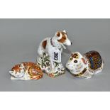 THREE ROYAL CROWN DERBY PAPERWEIGHTS, 'Parson Jack Russell Terrier' no stopper and scratched to side