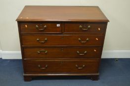 A GEORGE III MAHOGANY STRAIGHT FRONTED CHEST OF TWO OVER THREE LONG GRADUATED DRAWERS, with brass