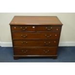 A GEORGE III MAHOGANY STRAIGHT FRONTED CHEST OF TWO OVER THREE LONG GRADUATED DRAWERS, with brass