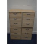 FOUR BEECH THREE DRAWER CABINETS (SD and losses)